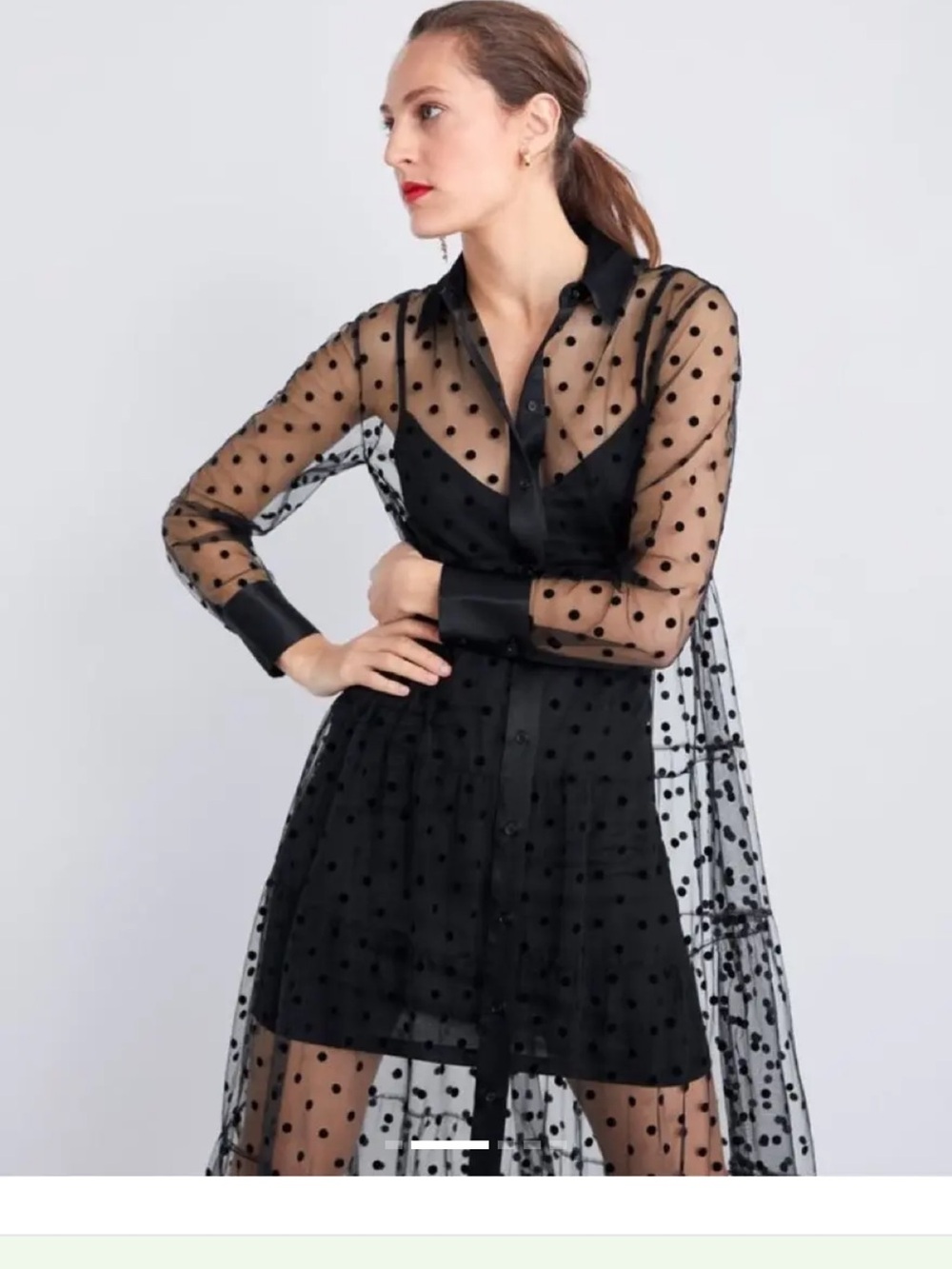 NWT Zara Black Sheer Swiss dot Tulle button down duster/dress - Picture 7 of 13